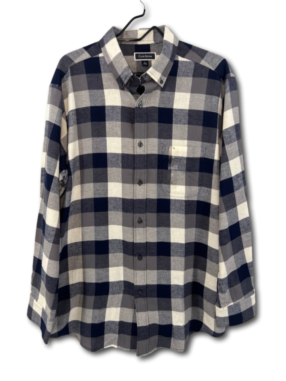 Club Room Mens Long Sleeve Button Up Shirt Blue Plaid Flannel Size Large NWT